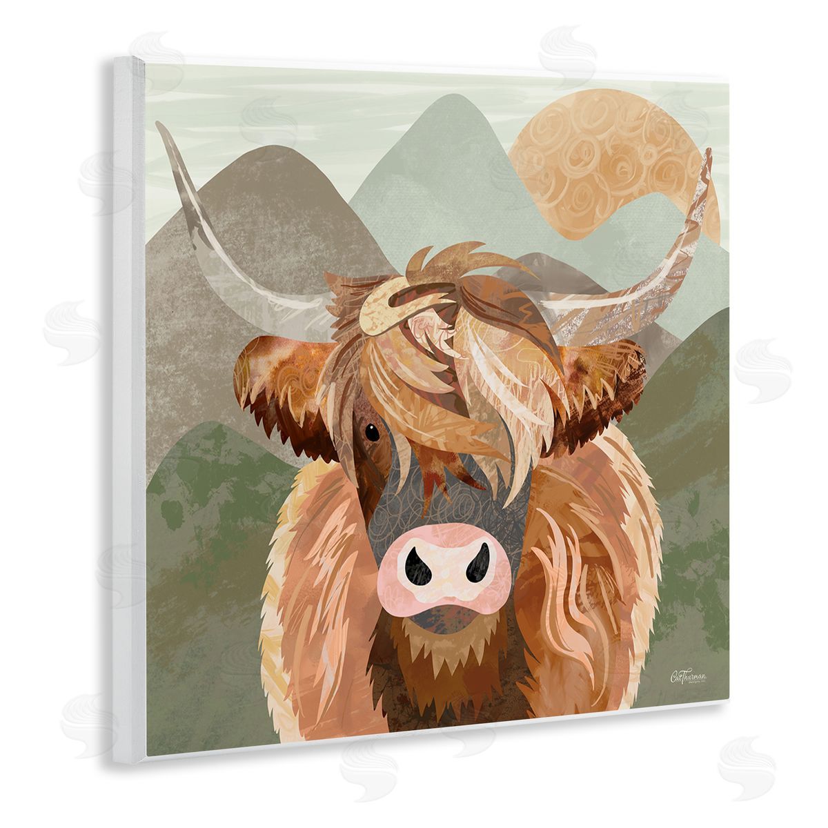 Cat Thurman Designs Highland Cattle Landscape Wooden Wall Plaque Art Print