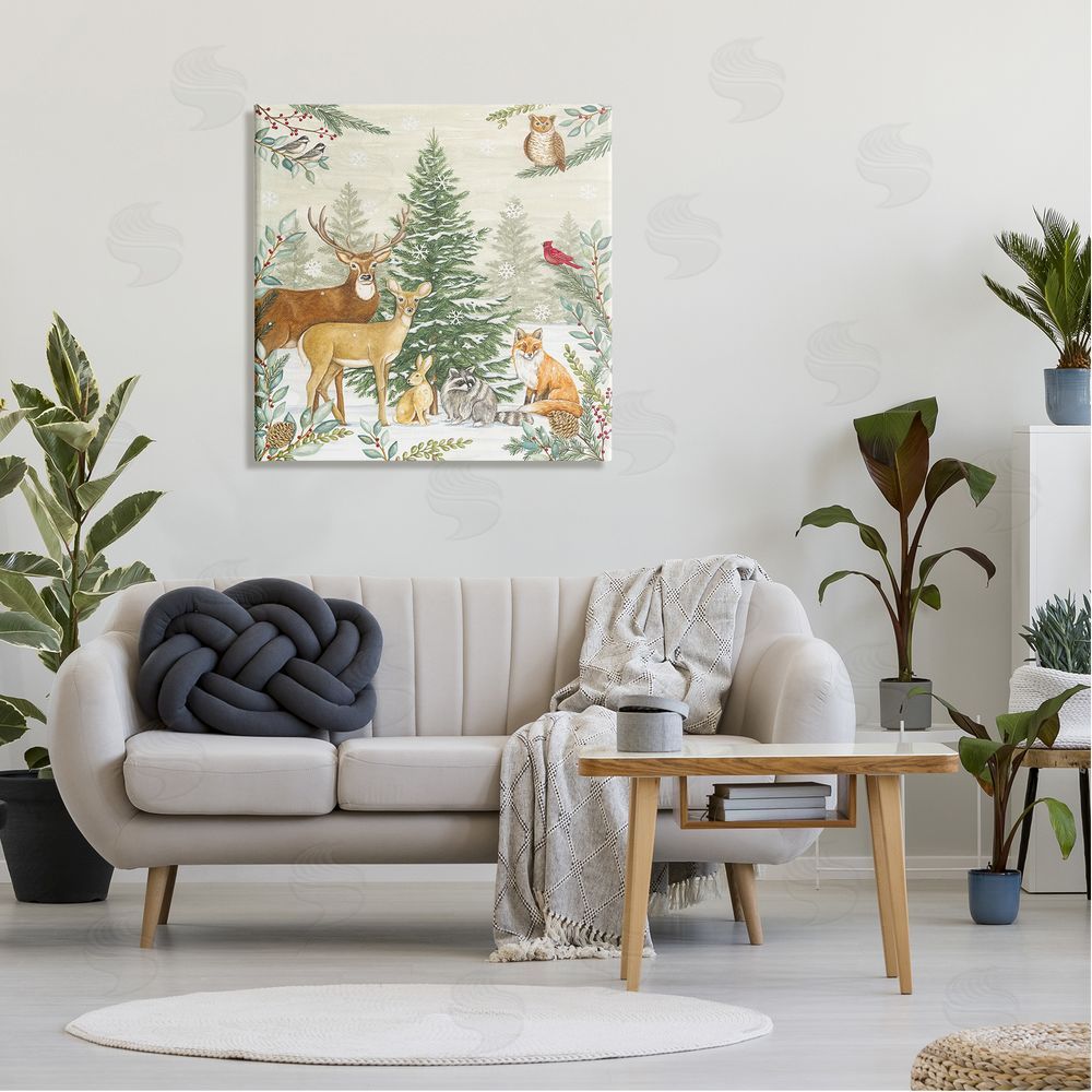 Deb Strain Woodland Animals in Winter Canvas Wall Art in Room