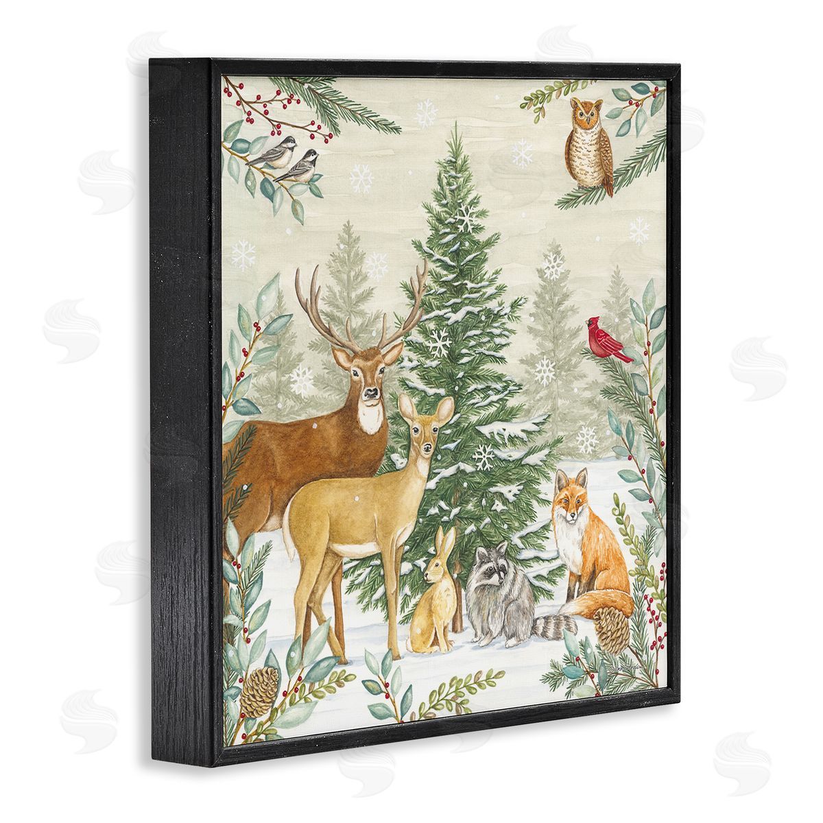 Deb Strain Woodland Animals in Winter Black Framed Glicee Wall Art Print