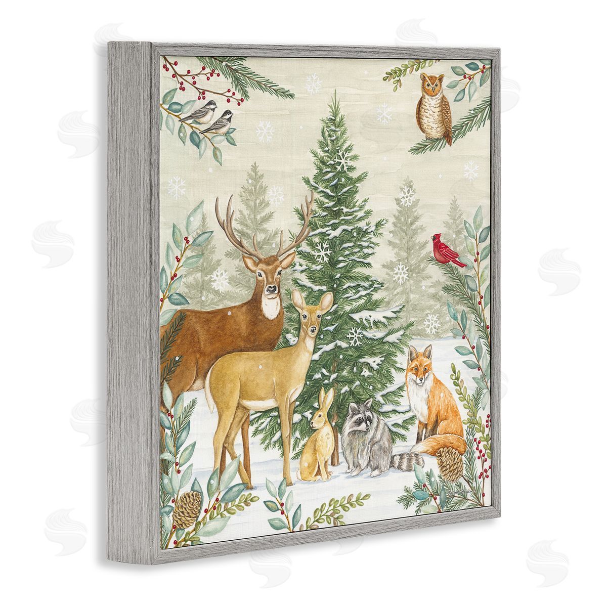 Deb Strain Woodland Animals in Winter Gray Framed Glicee Wall Art Print