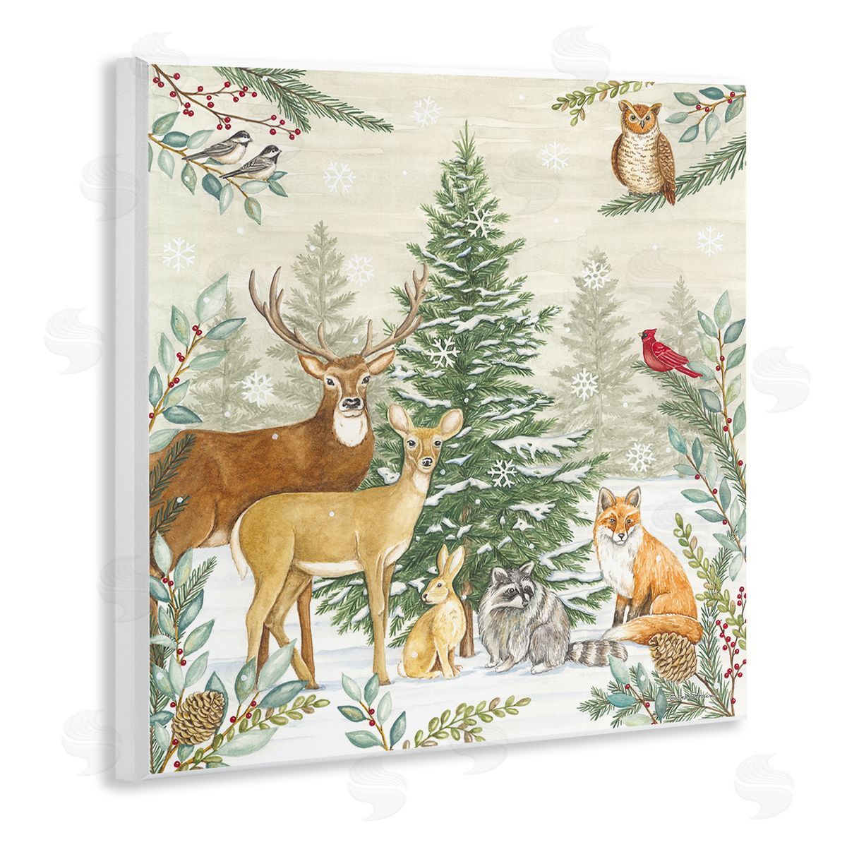 Deb Strain Woodland Animals in Winter Wooden Wall Plaque Art Print