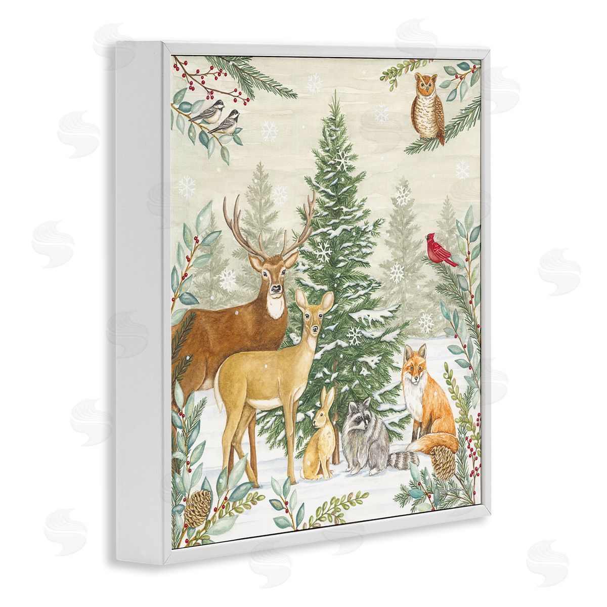 Deb Strain Woodland Animals in Winter White Framed Glicee Wall Art Print