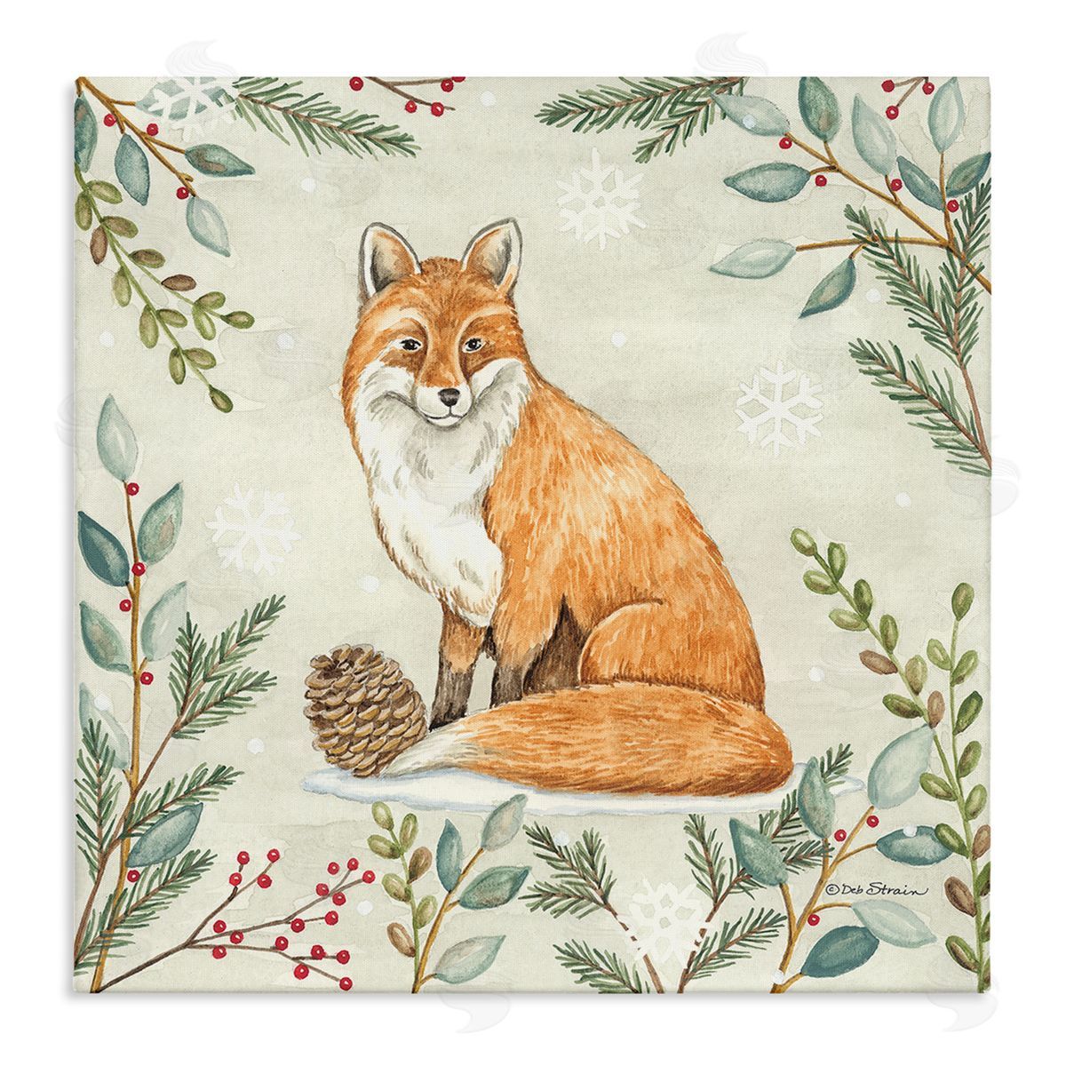 Deb Strain Fox in Winter Forest Stretched Canvas Wall Art Print
