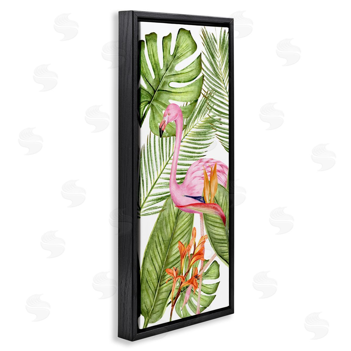 Tropical Plants & Flamingo Black Floating Frame Canvas Wall Art, Home Decor by Kim Allen