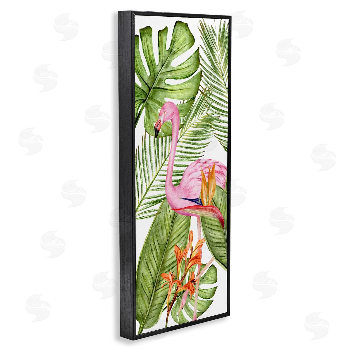 Tropical Plants & Flamingo Black Frame Print Wall Art, Home Decor by Kim Allen