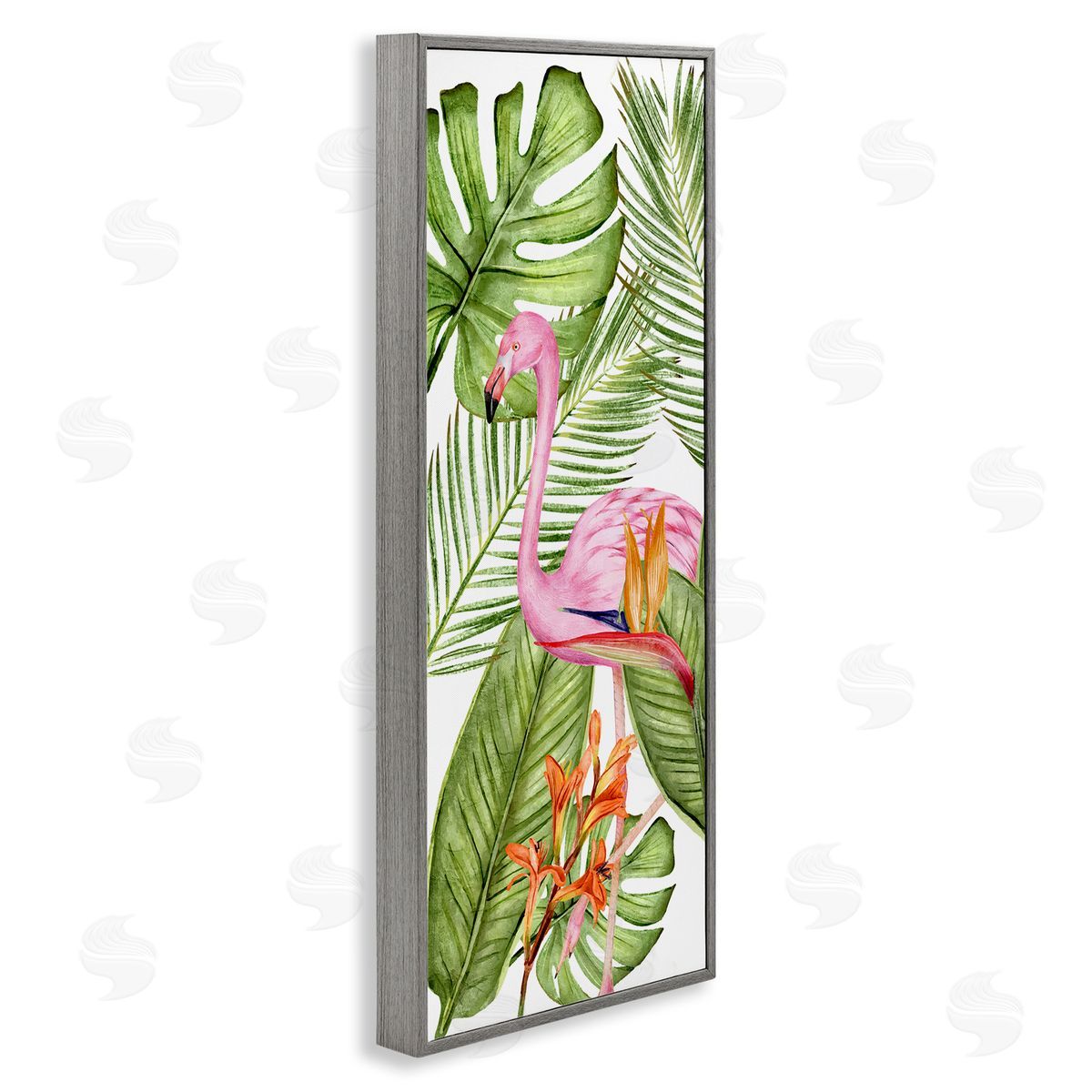 Tropical Plants & Flamingo Grey Frame Print Wall Art, Home Decor by Kim Allen
