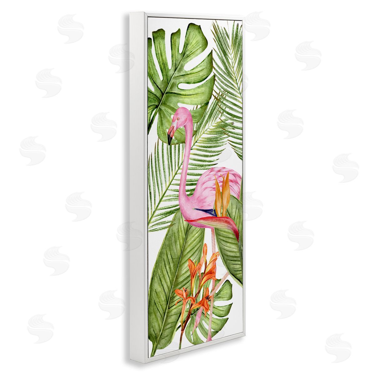 Tropical Plants & Flamingo White Frame Print Wall Art, Home Decor by Kim Allen