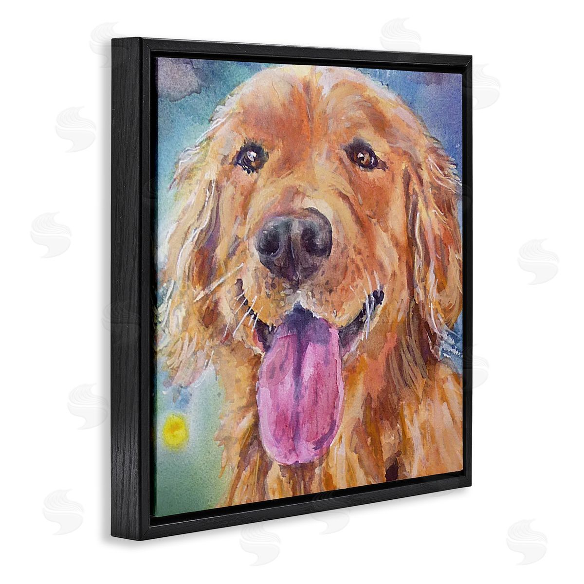 MB Cunningham Happy Retriever Dog Face Black Floating Frame Canvas Wall Art Print