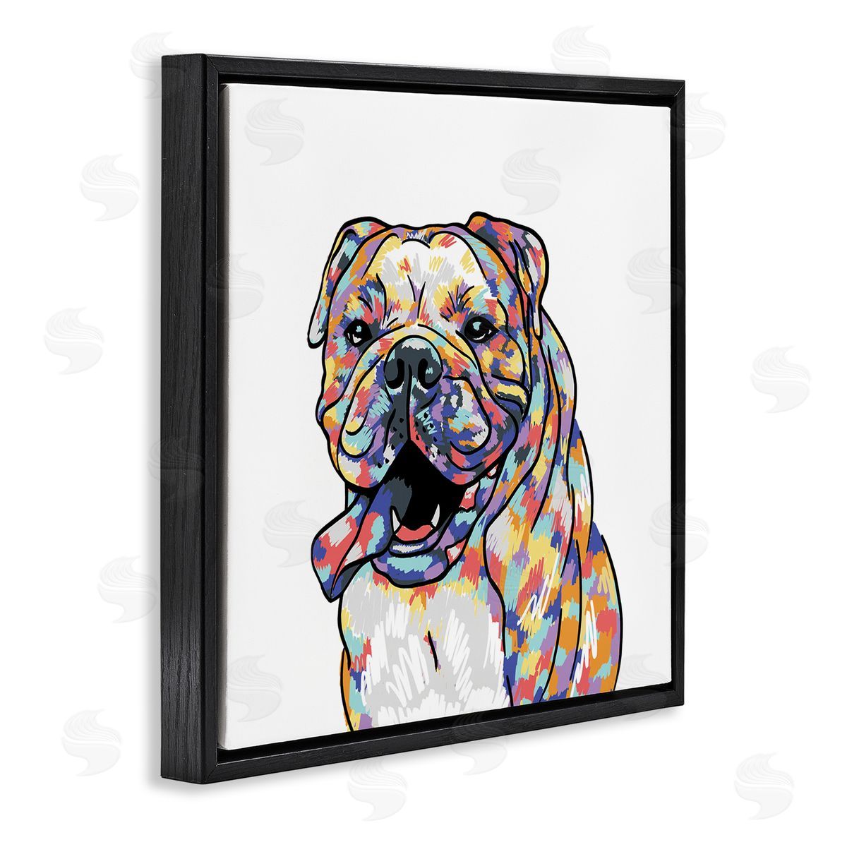 Masey St. Studios Happy Bulldog Portrait Black Floating Frame Canvas Wall Art Print