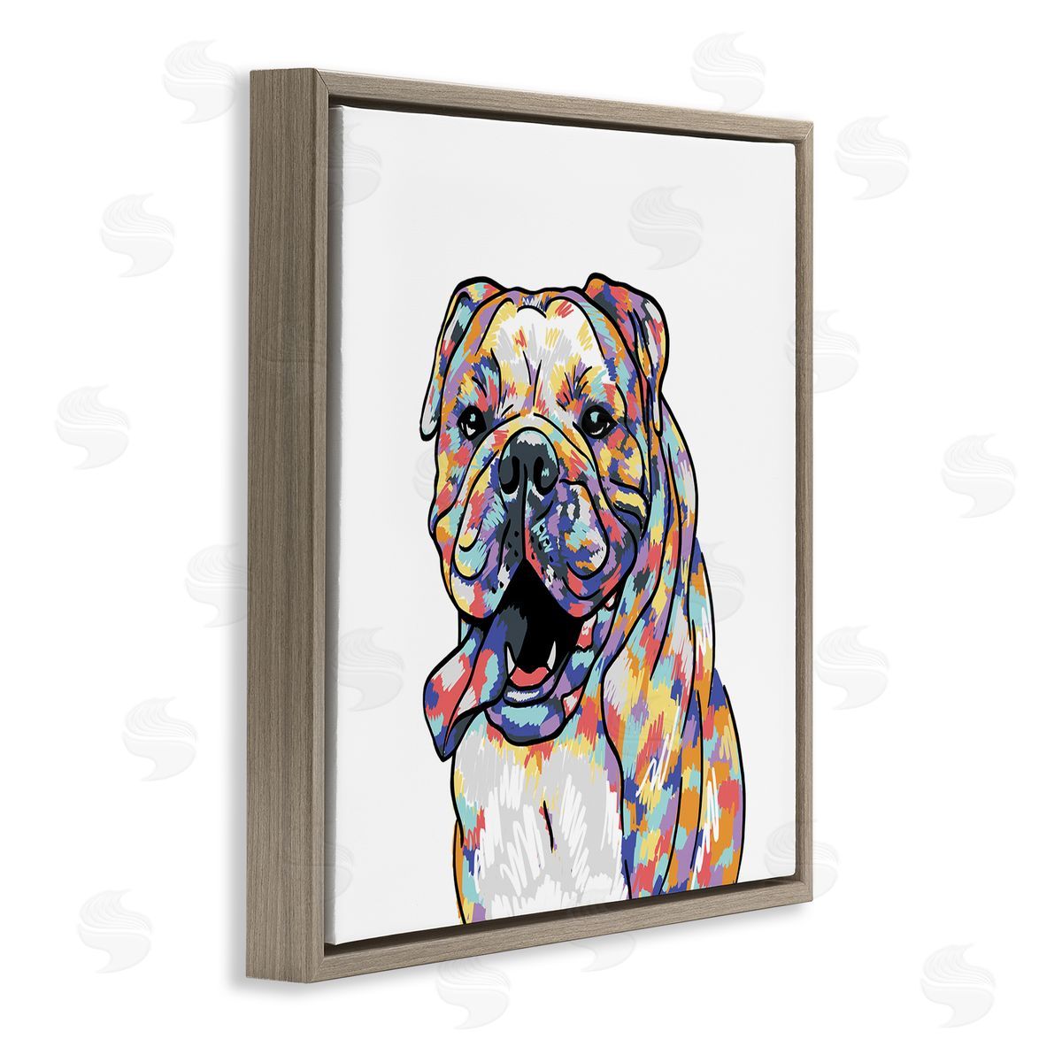 Masey St. Studios Happy Bulldog Portrait Brown Floating Frame Canvas Wall Art Print