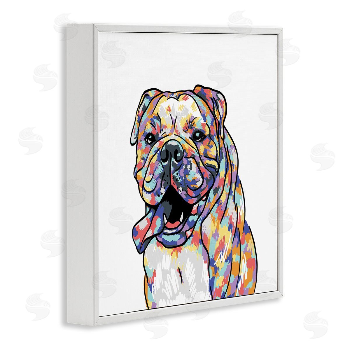 Masey St. Studios Happy Bulldog Portrait White Framed Glicee Wall Art Print
