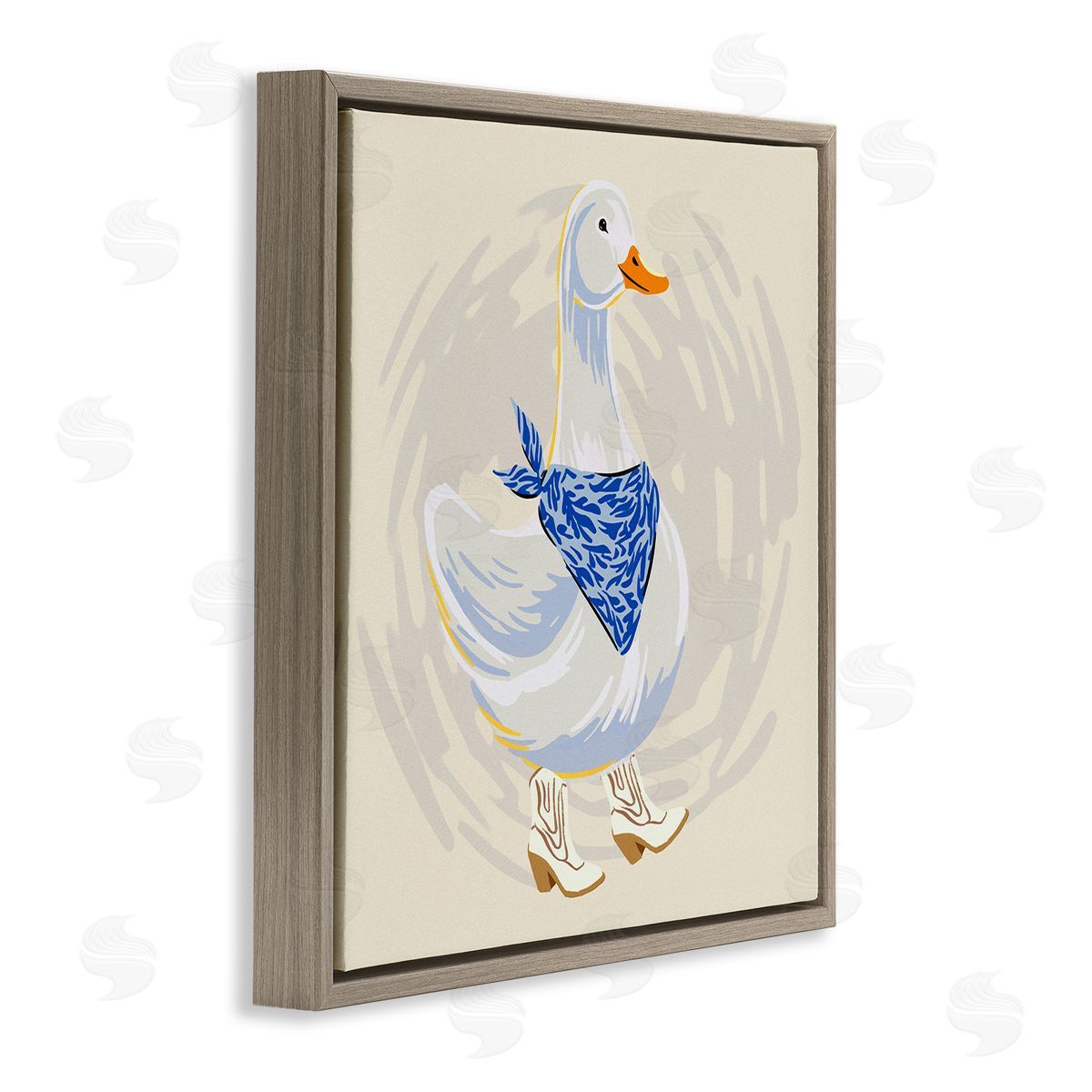 Ziwei Li Cowboy Duck with Bandana Brown Floating Frame Canvas Wall Art Print