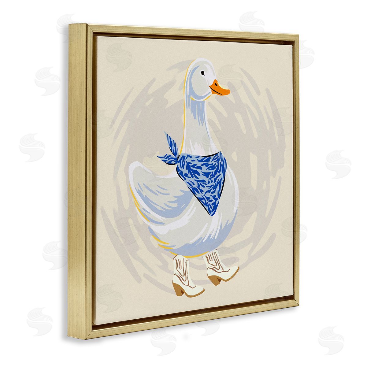 Ziwei Li Cowboy Duck with Bandana Gold Floating Frame Canvas Wall Art Print