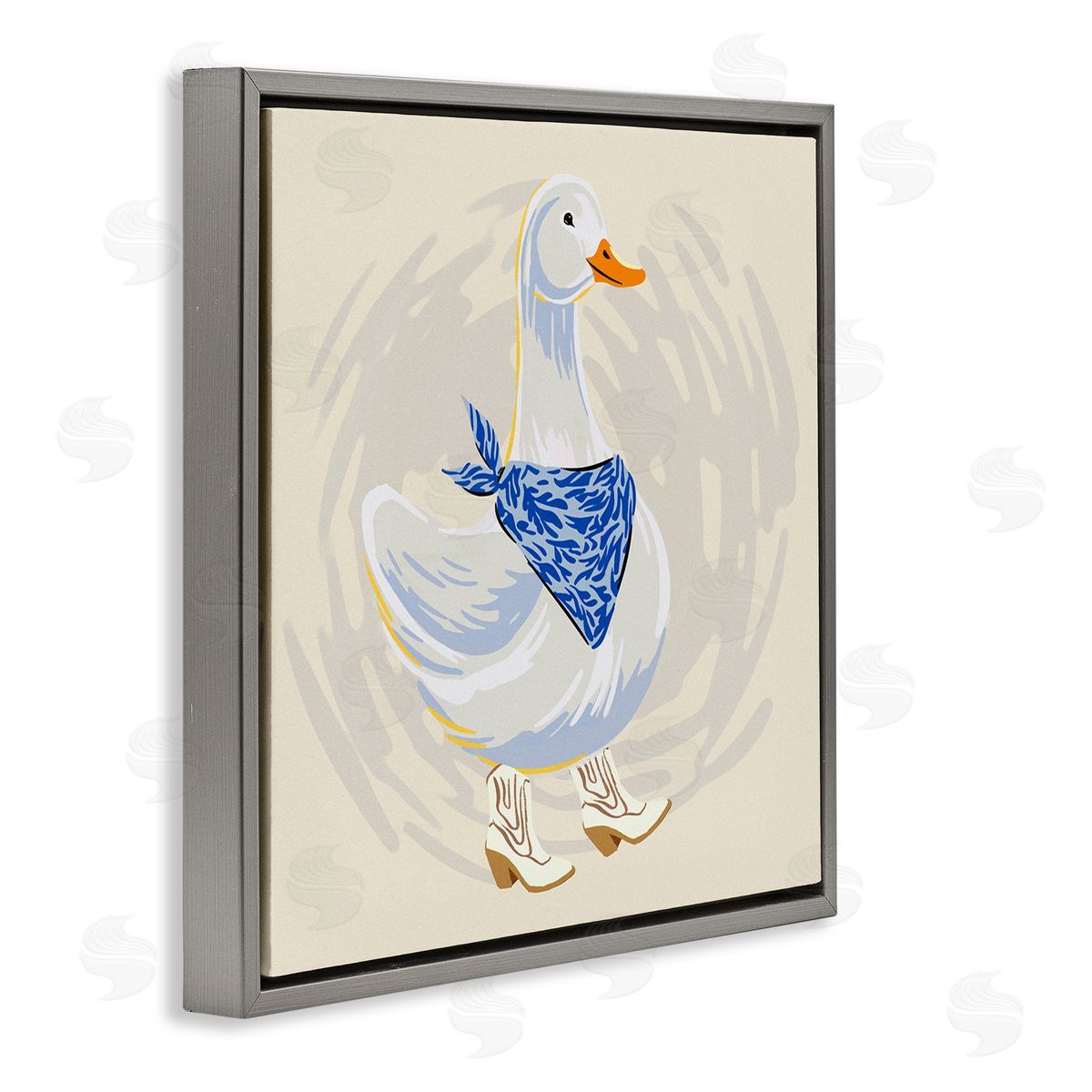 Ziwei Li Cowboy Duck with Bandana Gray Floating Frame Canvas Wall Art Print