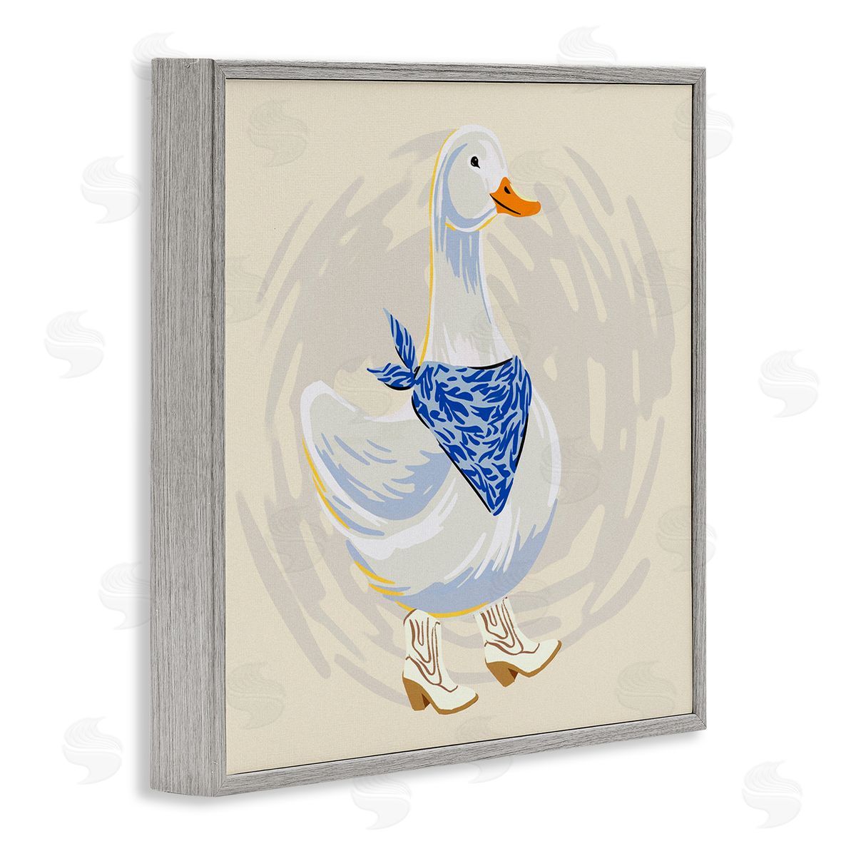 Ziwei Li Cowboy Duck with Bandana Gray Framed Glicee Wall Art Print