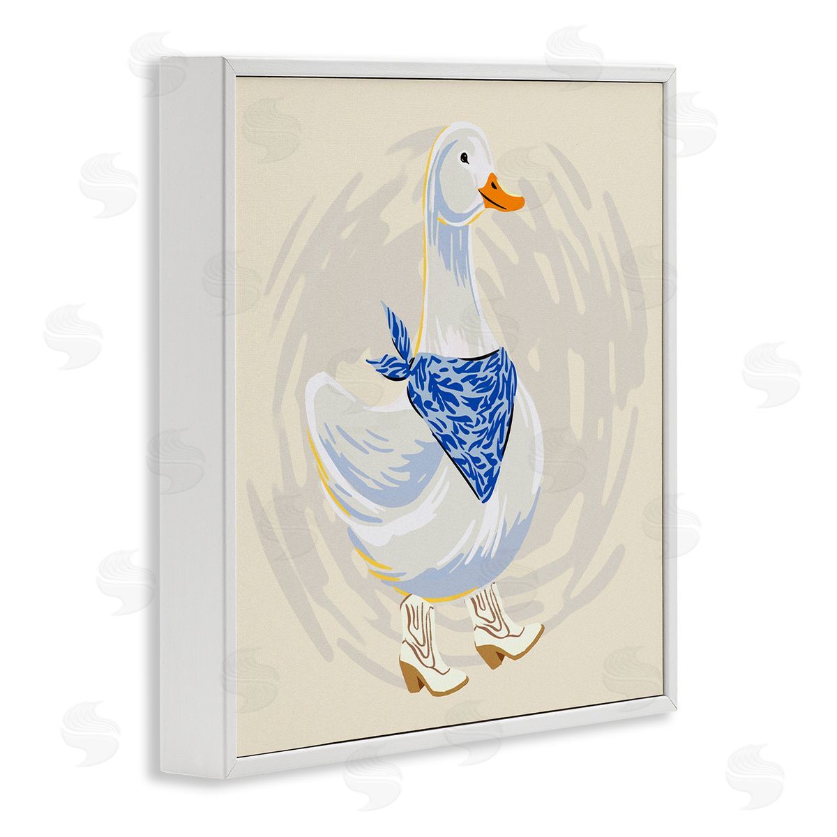 Ziwei Li Cowboy Duck with Bandana White Framed Glicee Wall Art Print