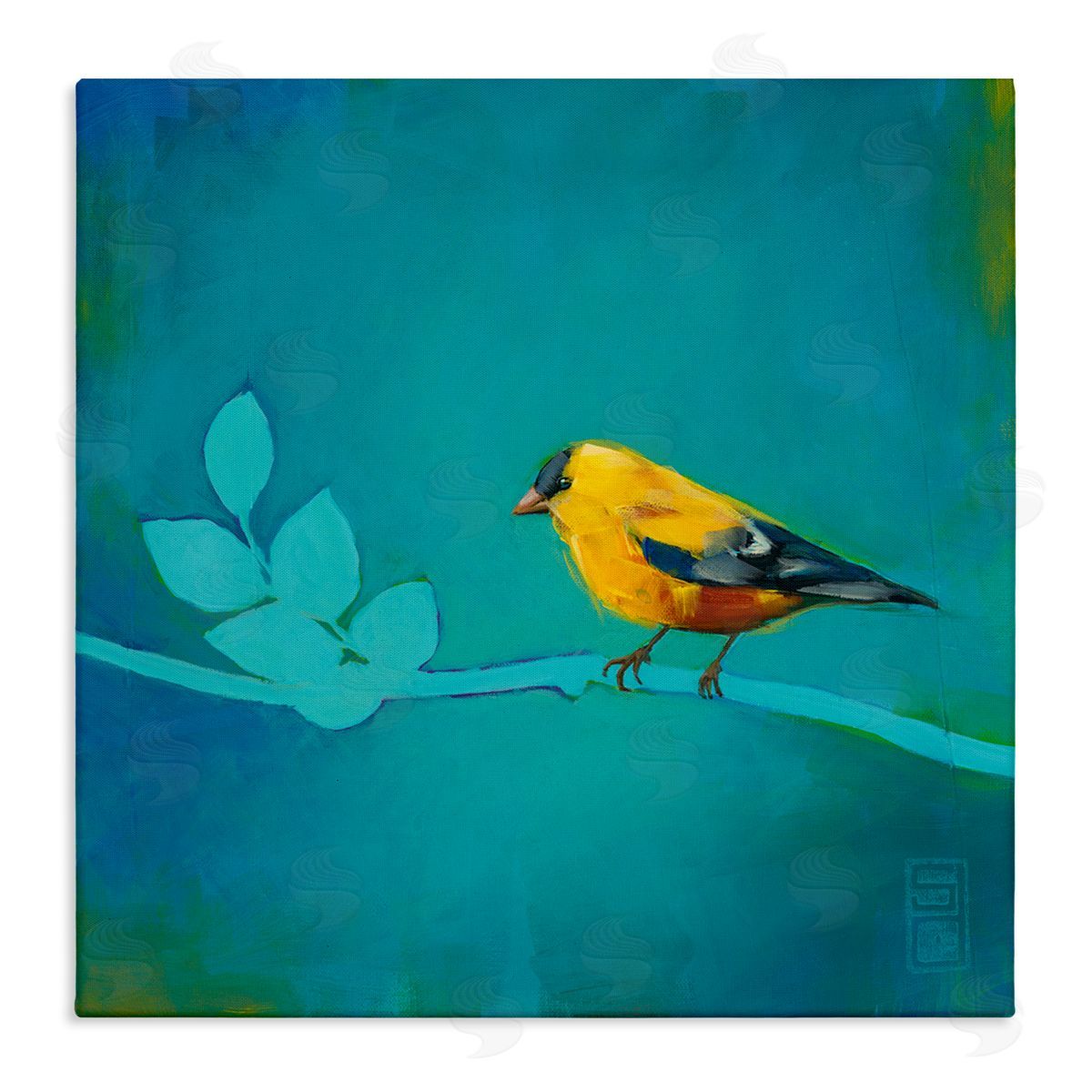 Stacy D'Aguiar Canary with Abstract Branch Stretched Canvas Wall Art Print
