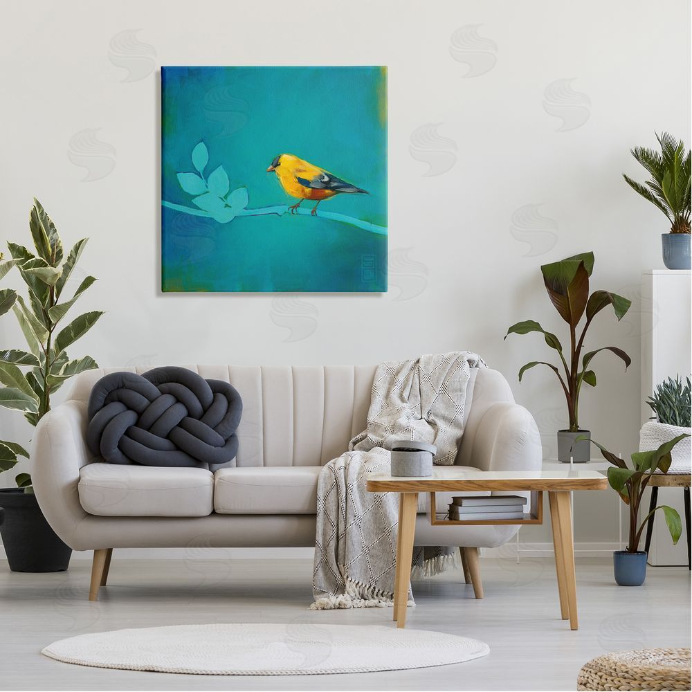 Stacy D'Aguiar Canary with Abstract Branch Canvas Wall Art in Room