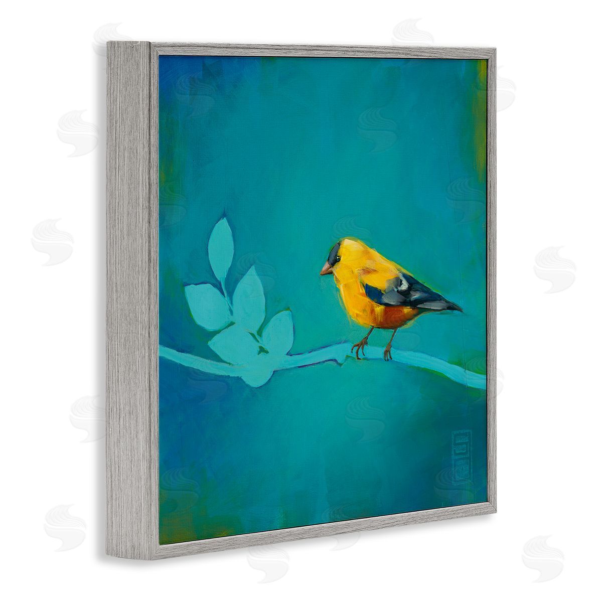 Stacy D'Aguiar Canary with Abstract Branch Gray Framed Glicee Wall Art Print