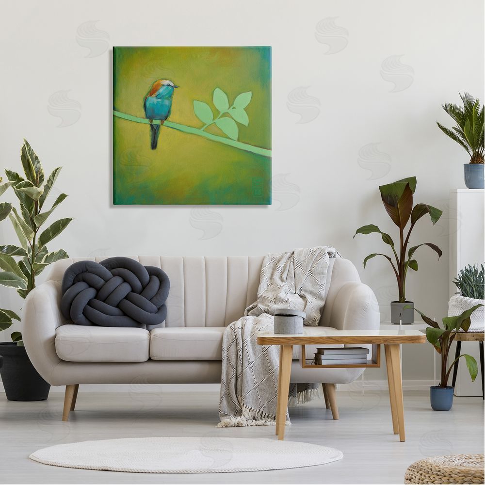 Stacy D'Aguiar Bird on Green Branch Canvas Wall Art in Room