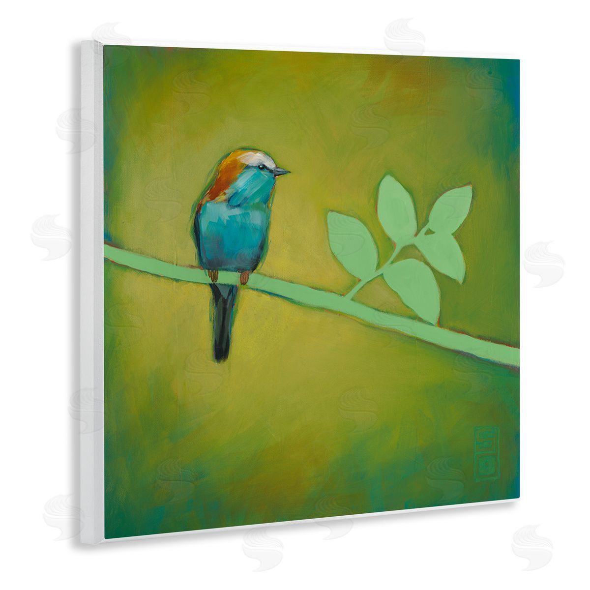 Stacy D'Aguiar Bird on Green Branch Wooden Wall Plaque Art Print