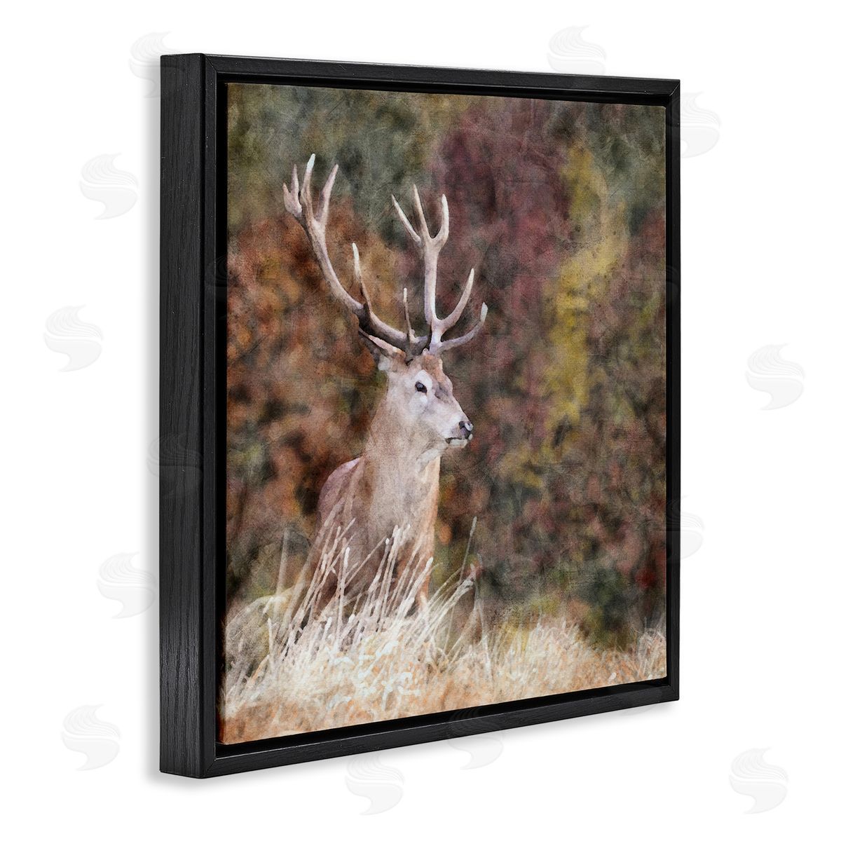 LSR Design Studio Deer in Forest Nature Black Floating Frame Canvas Wall Art Print