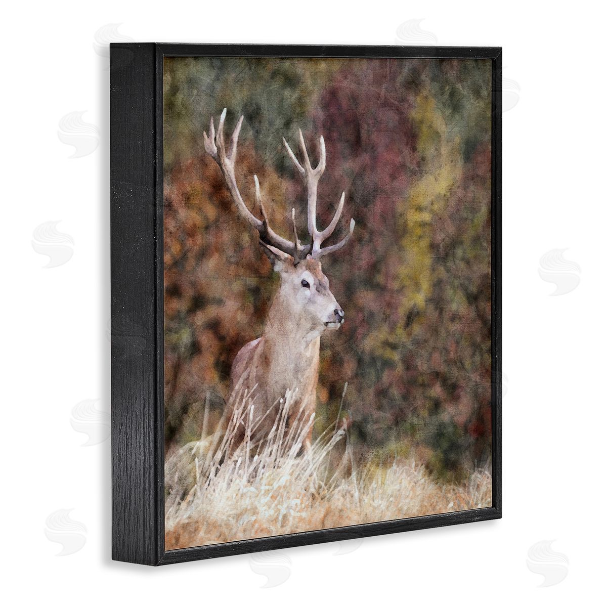 LSR Design Studio Deer in Forest Nature Black Framed Glicee Wall Art Print