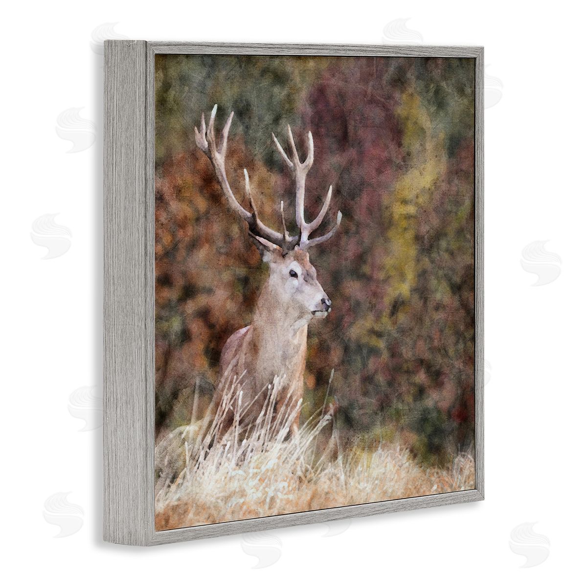 LSR Design Studio Deer in Forest Nature Gray Framed Glicee Wall Art Print
