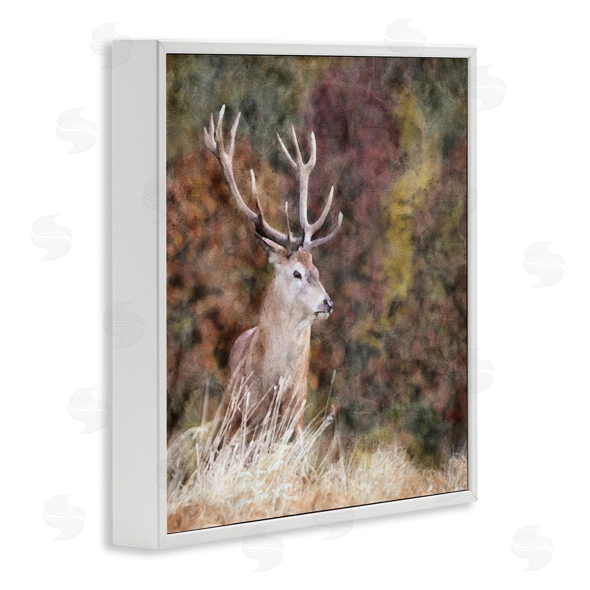 LSR Design Studio Deer in Forest Nature White Framed Glicee Wall Art Print