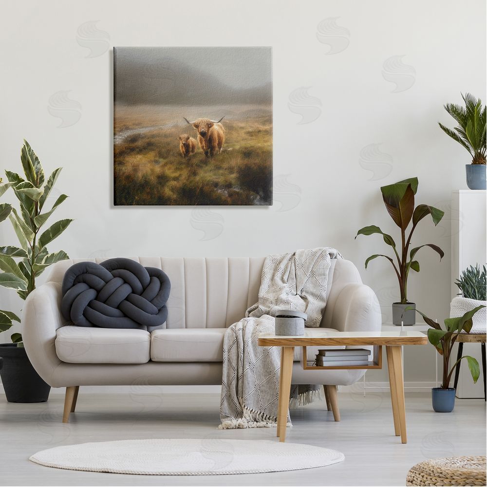 Paul Brent Highland Cows Rural Landscape Canvas Wall Art in Room