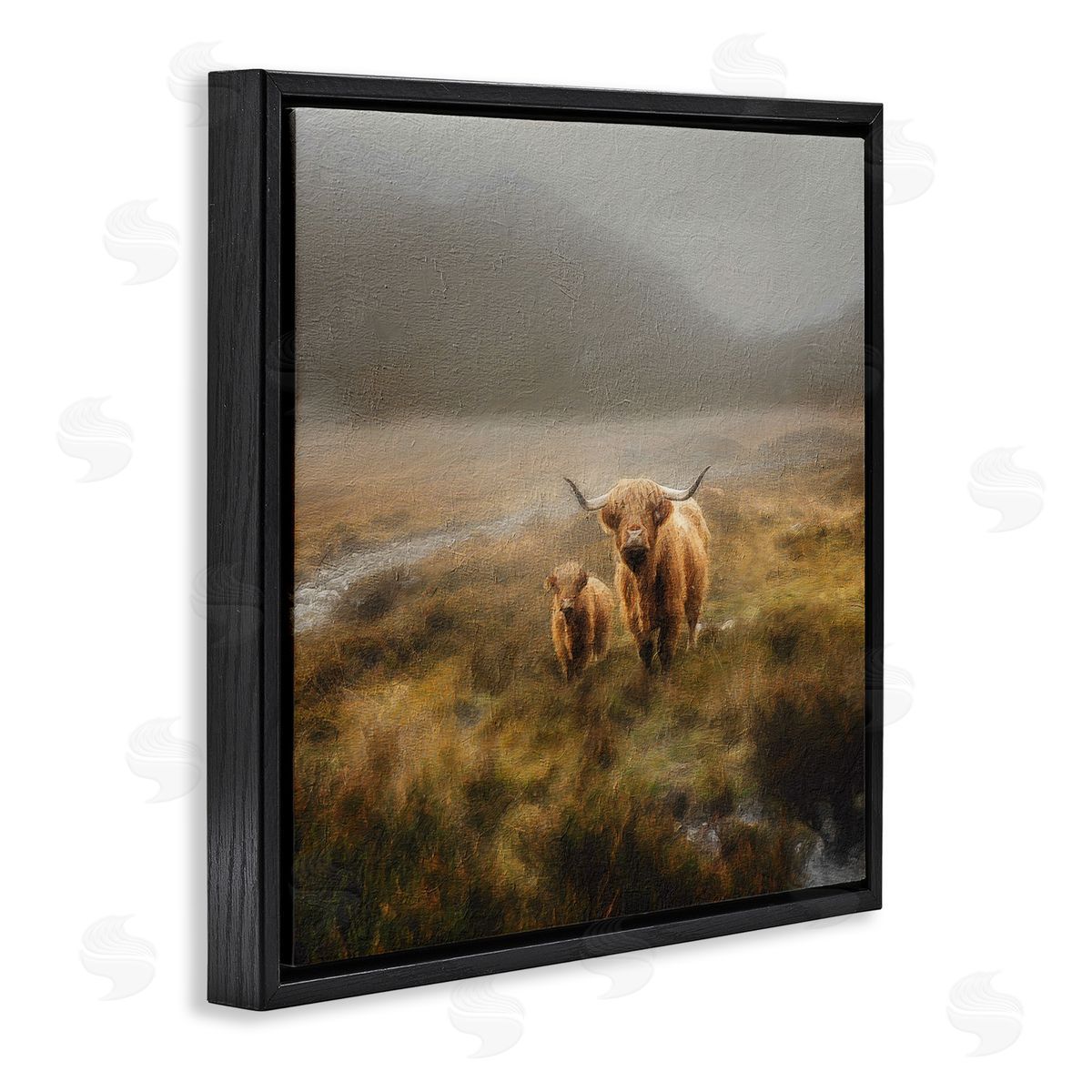 Paul Brent Highland Cows Rural Landscape Black Floating Frame Canvas Wall Art Print