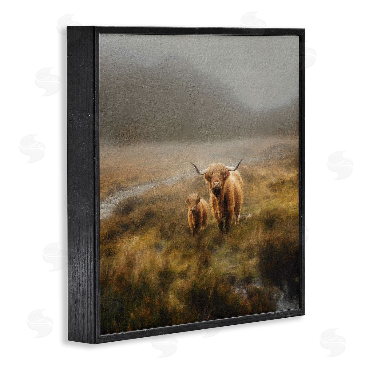Paul Brent Highland Cows Rural Landscape Black Framed Glicee Wall Art Print