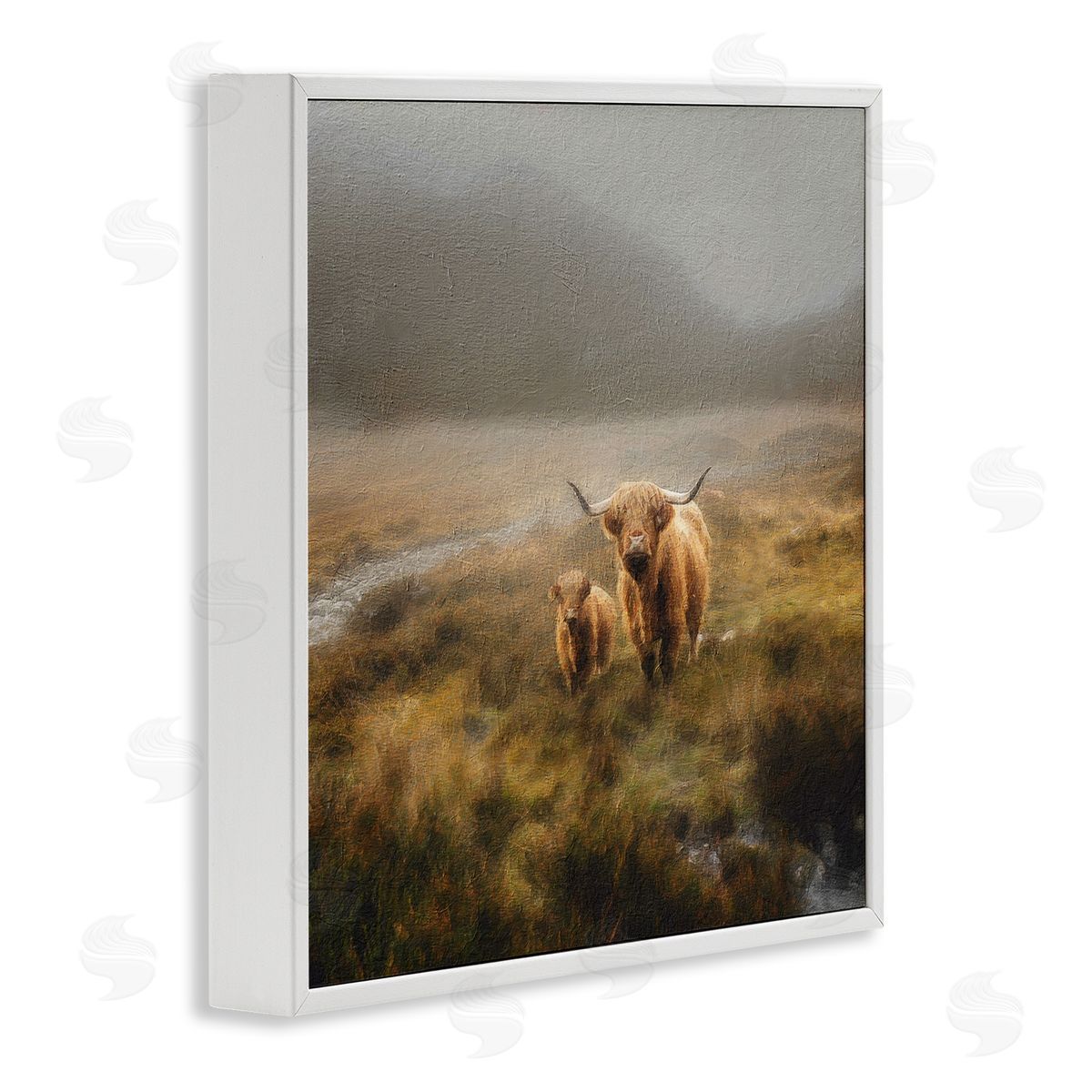 Paul Brent Highland Cows Rural Landscape White Framed Glicee Wall Art Print