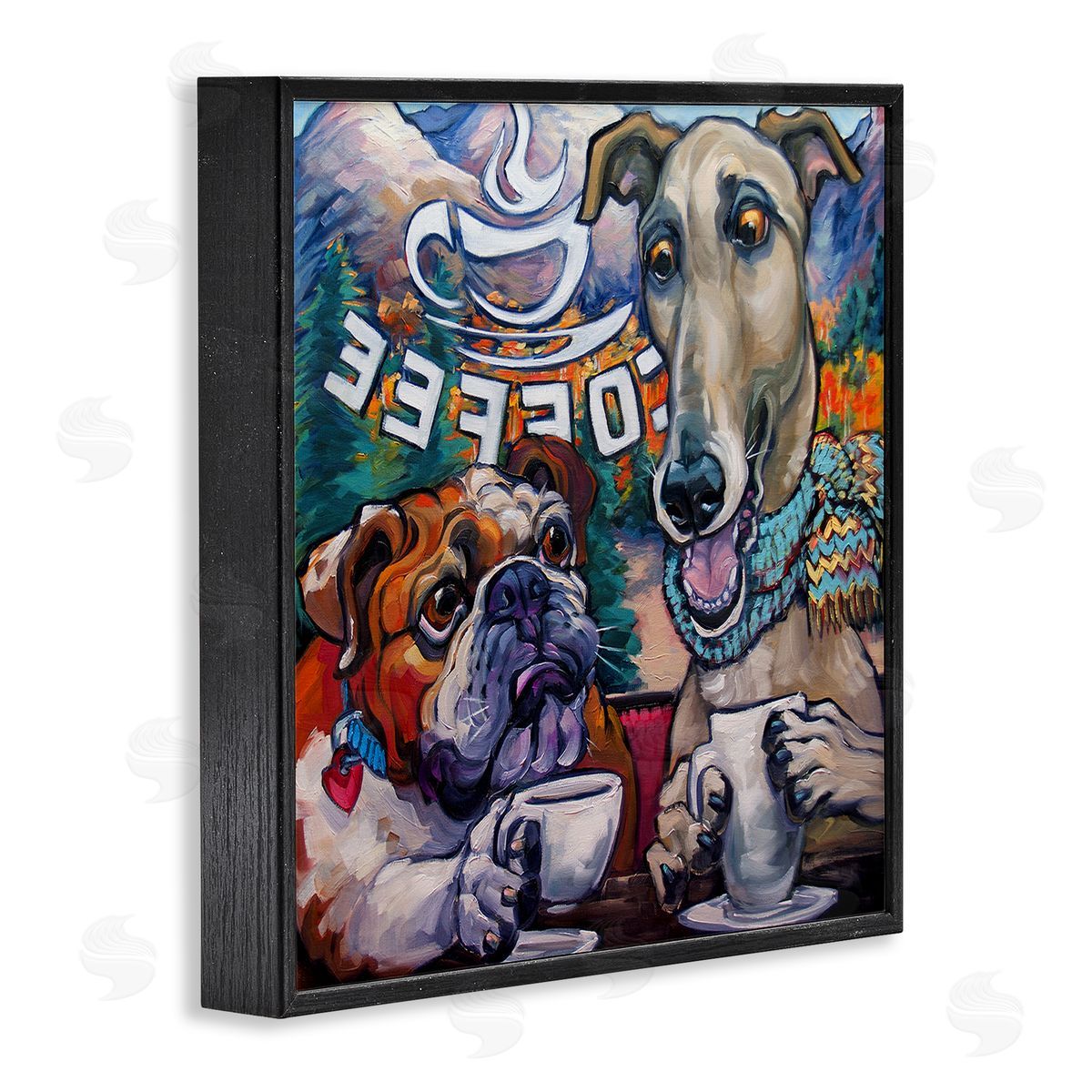 CR Townsend Dogs at Coffee Shop Black Framed Glicee Wall Art Print