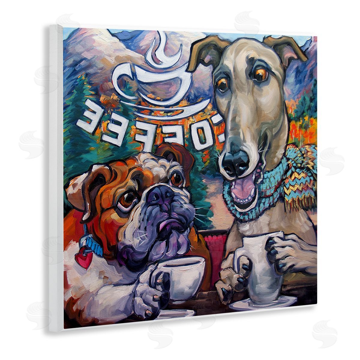 CR Townsend Dogs at Coffee Shop Wooden Wall Plaque Art Print