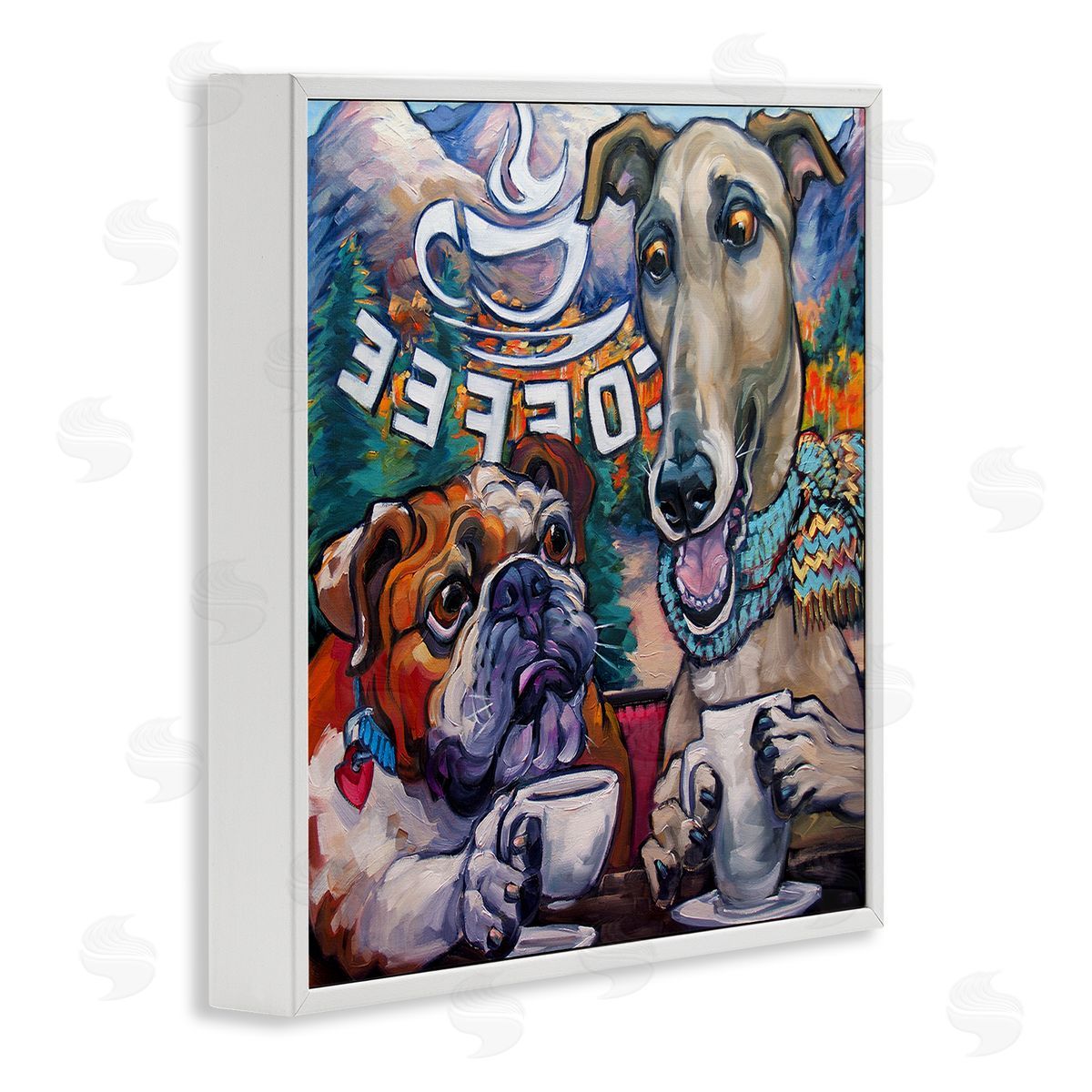 CR Townsend Dogs at Coffee Shop White Framed Glicee Wall Art Print