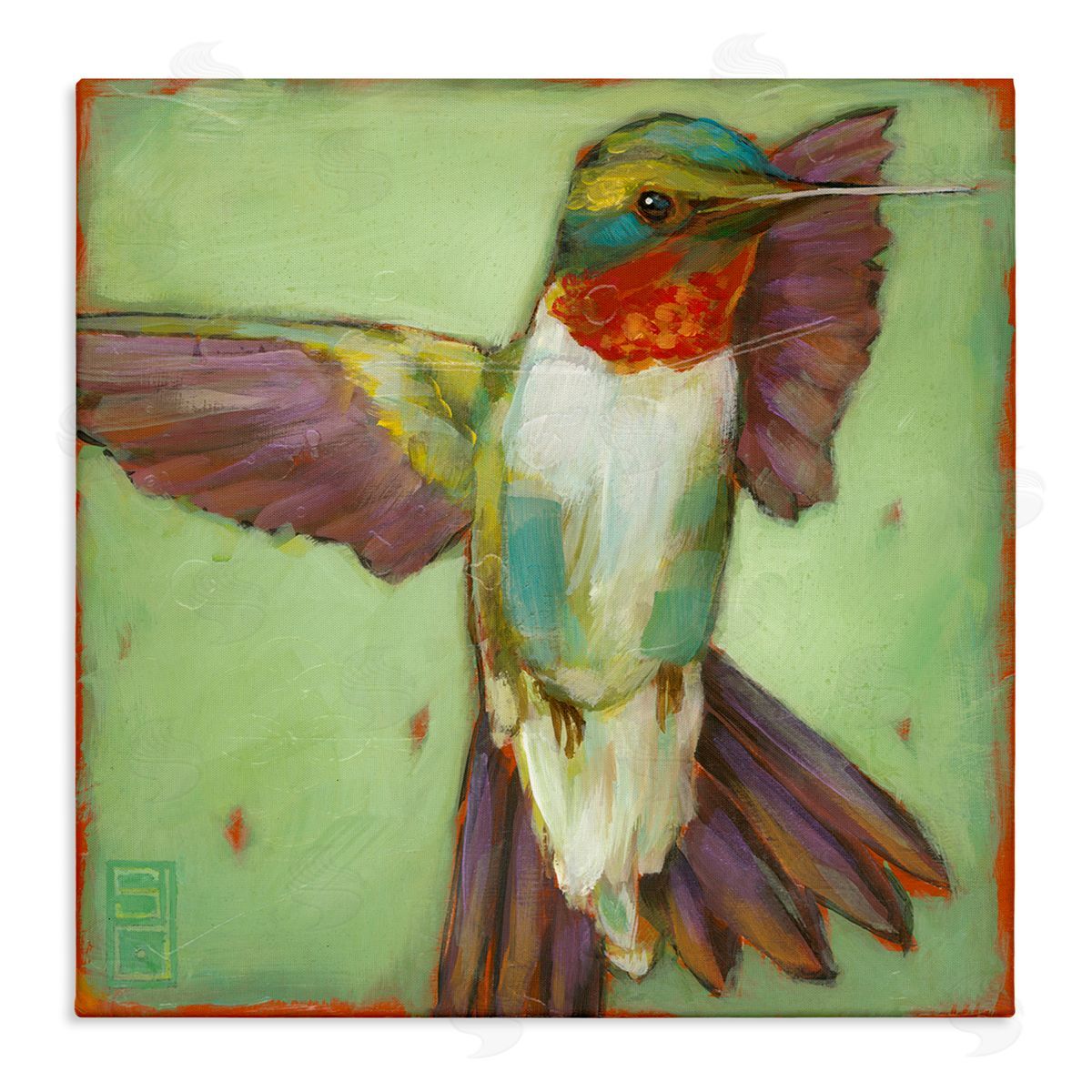 Stacy D'Aguiar Green Hummingbird Flying Stretched Canvas Wall Art Print