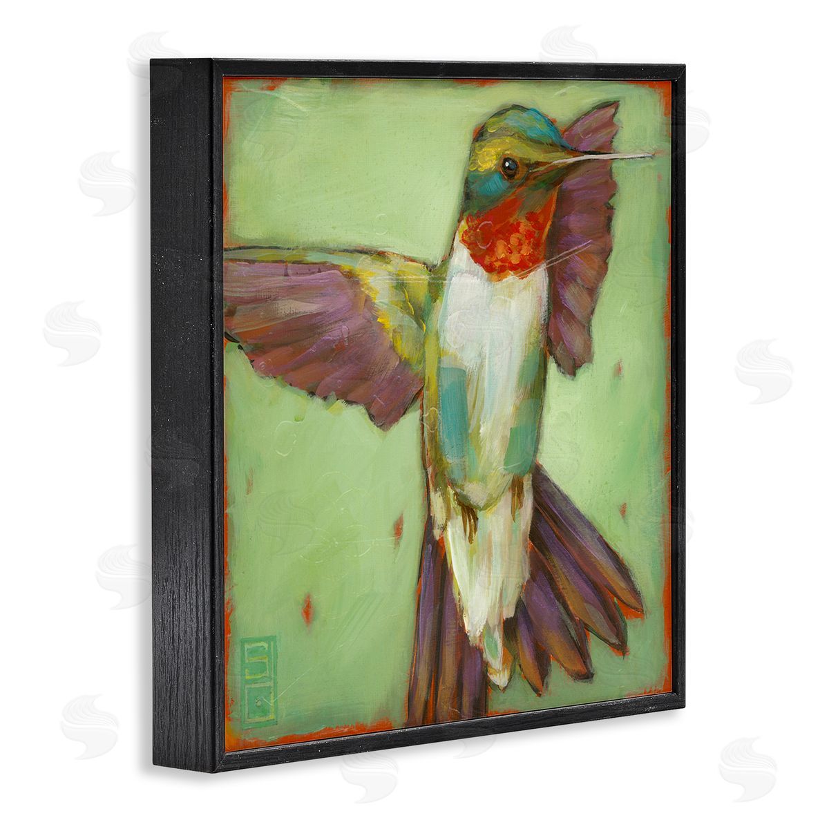 Stacy D'Aguiar Green Hummingbird Flying Black Framed Glicee Wall Art Print