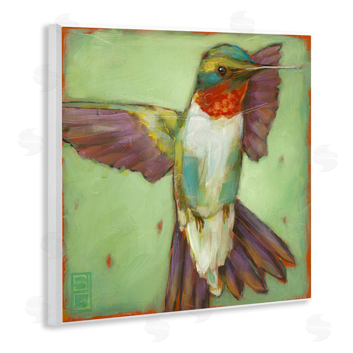 Stacy D'Aguiar Green Hummingbird Flying Wooden Wall Plaque Art Print