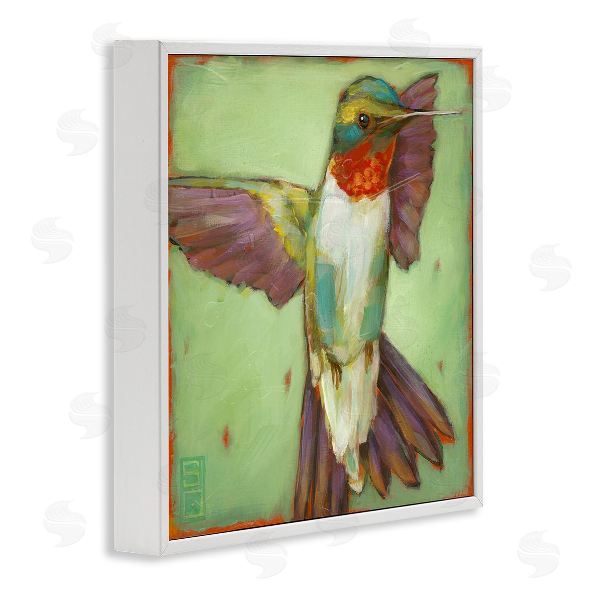 Stacy D'Aguiar Green Hummingbird Flying White Framed Glicee Wall Art Print