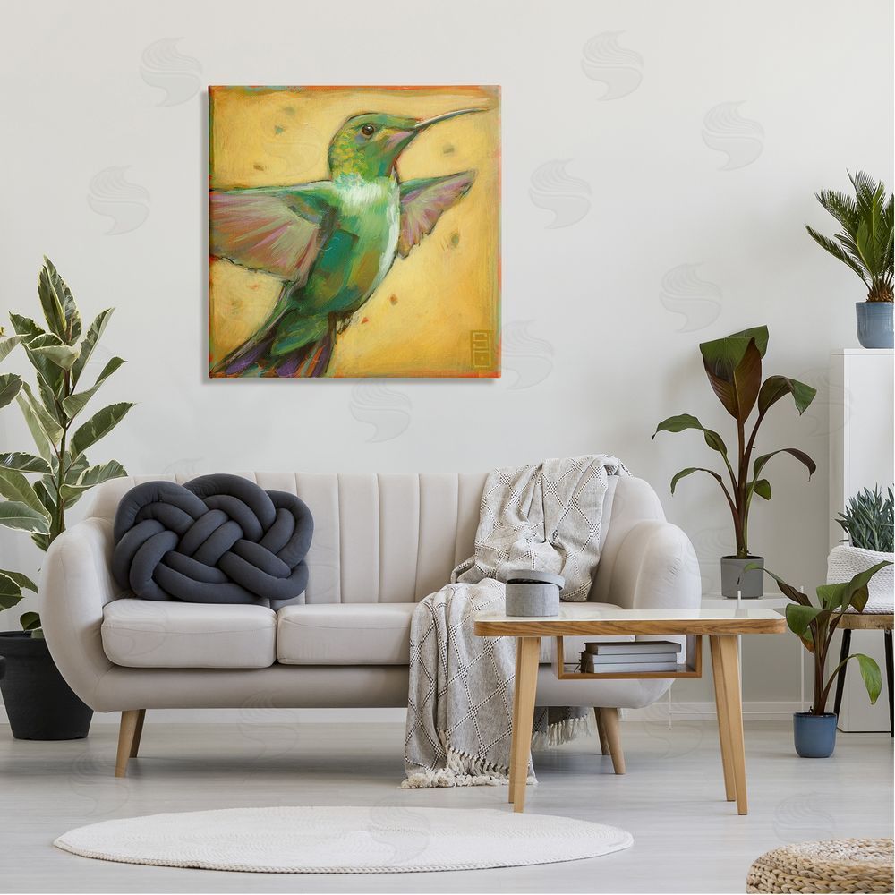 Stacy D'Aguiar Flying Hummingbird Painting Canvas Wall Art in Room