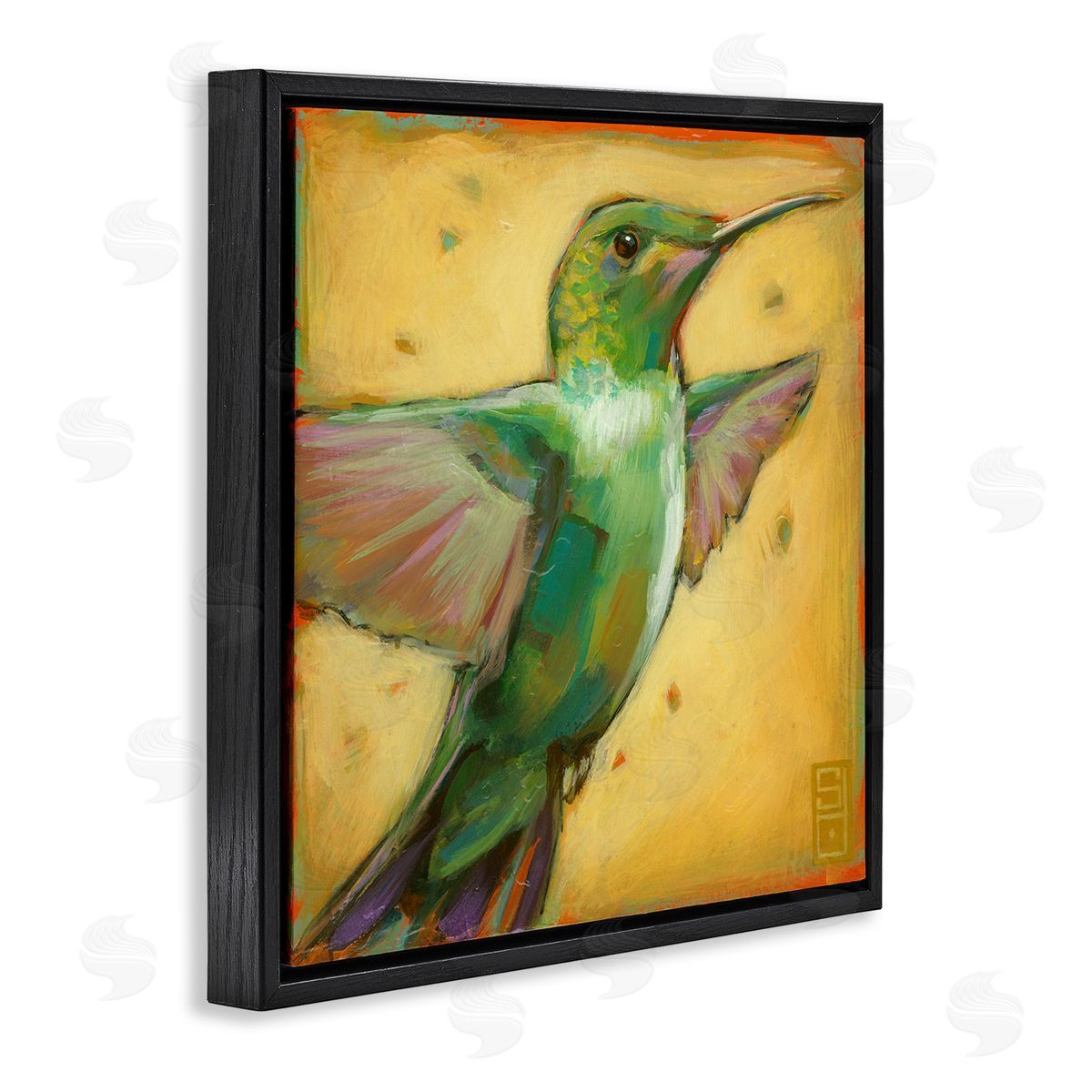 Stacy D'Aguiar Flying Hummingbird Painting Black Floating Frame Canvas Wall Art Print