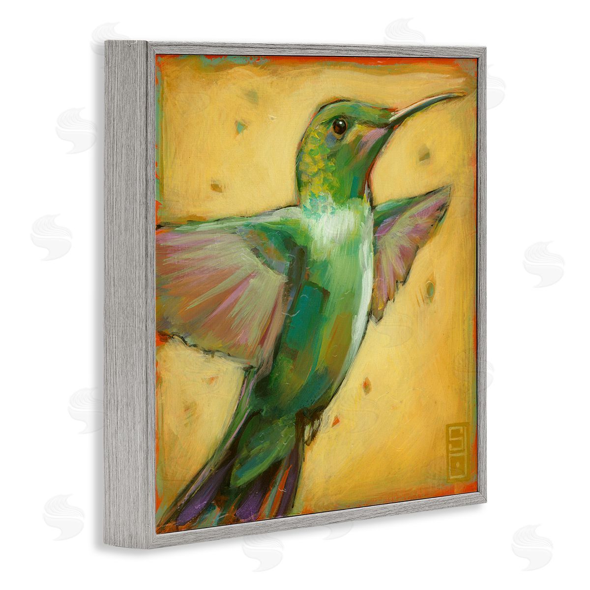 Stacy D'Aguiar Flying Hummingbird Painting Gray Framed Glicee Wall Art Print
