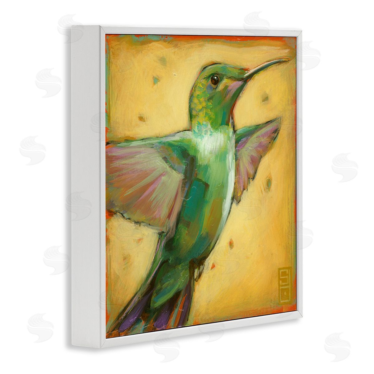 Stacy D'Aguiar Flying Hummingbird Painting White Framed Glicee Wall Art Print