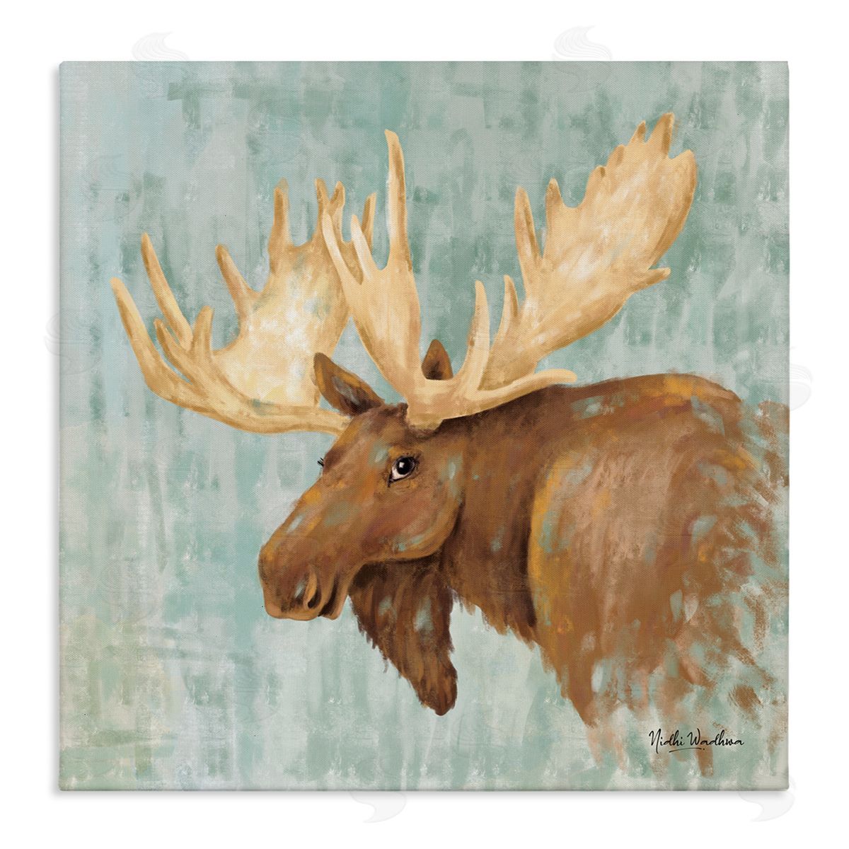 Nidhi Wadhwa Happy Moose Portrait Stretched Canvas Wall Art Print