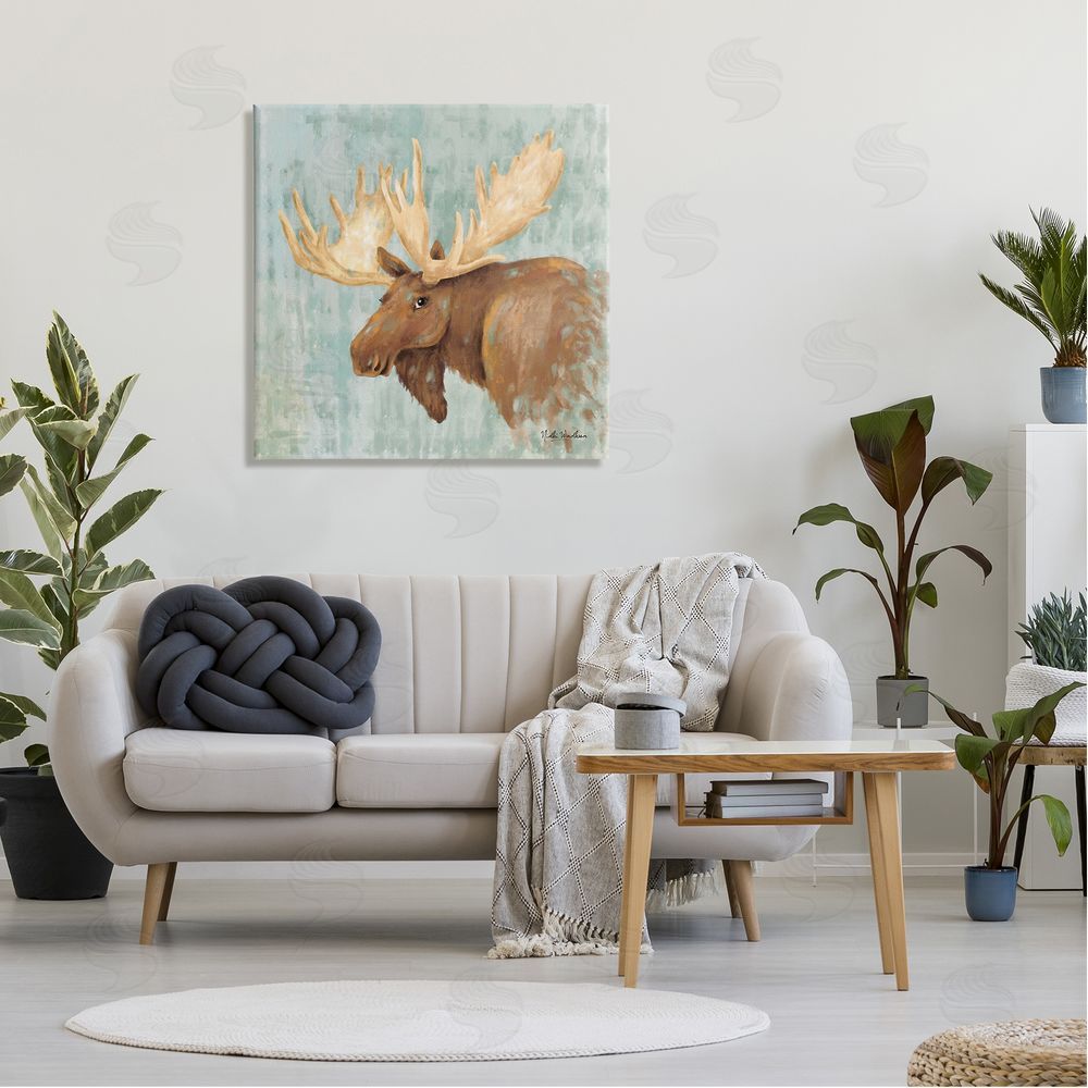 Nidhi Wadhwa Happy Moose Portrait Canvas Wall Art in Room