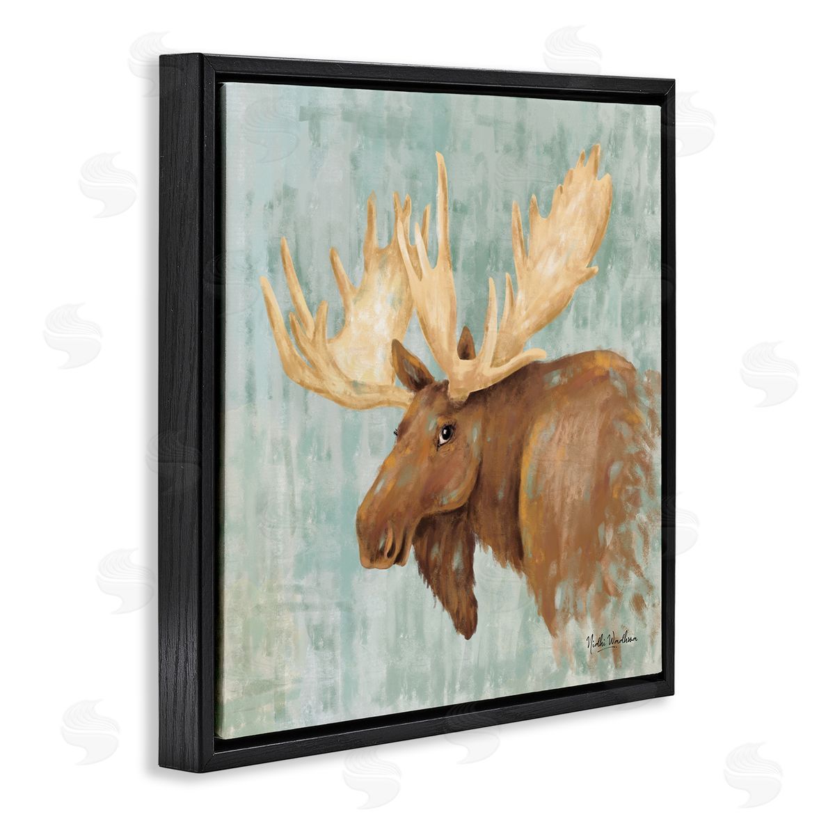 Nidhi Wadhwa Happy Moose Portrait Black Floating Frame Canvas Wall Art Print