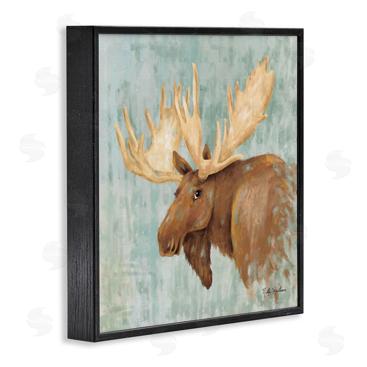 Nidhi Wadhwa Happy Moose Portrait Black Framed Glicee Wall Art Print