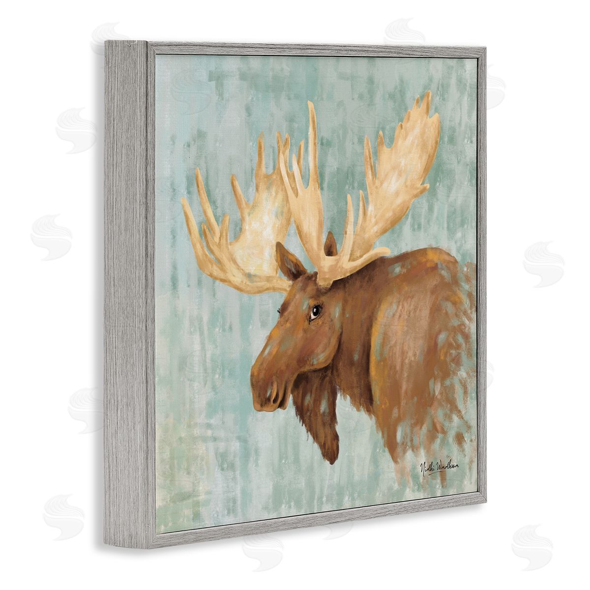 Nidhi Wadhwa Happy Moose Portrait Gray Framed Glicee Wall Art Print