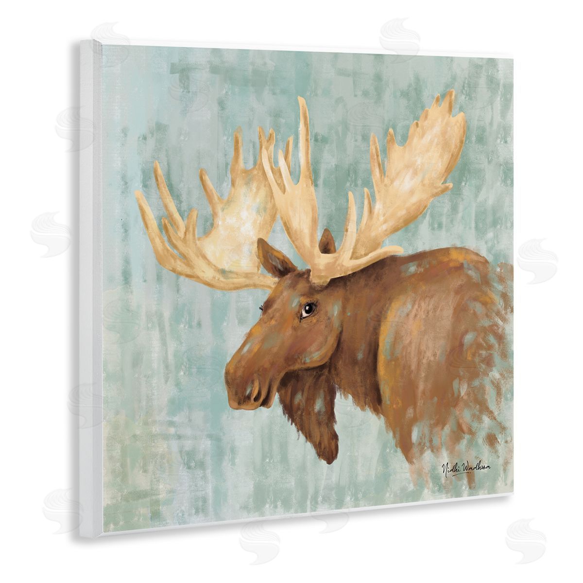 Nidhi Wadhwa Happy Moose Portrait Wooden Wall Plaque Art Print